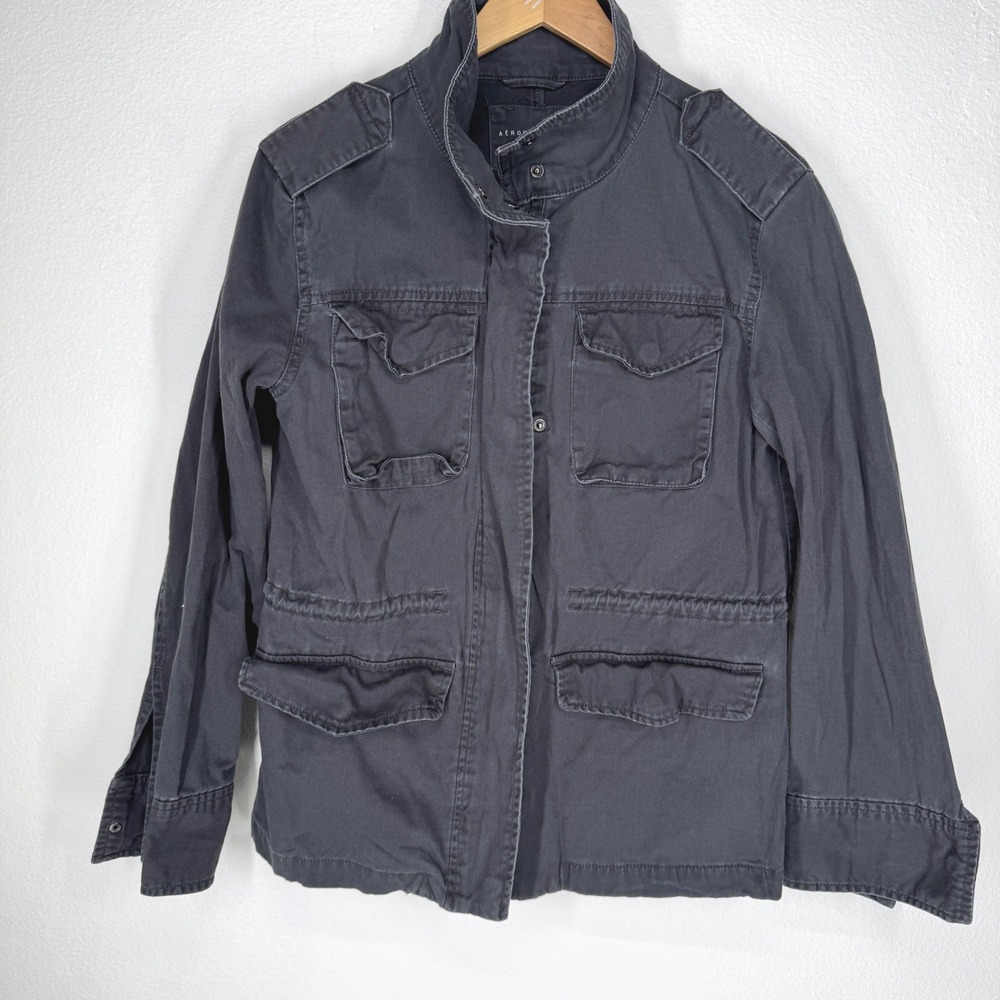 Aeropostale Faded Black Cotton Utility Field Jacket Medium Military Grunge Cargo